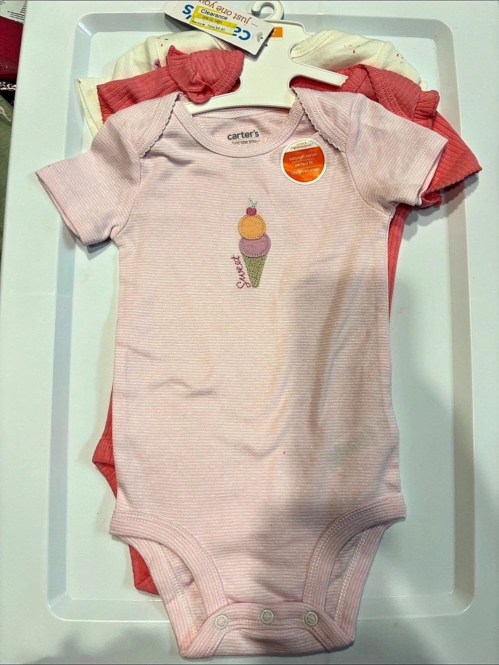 Carter's Baby Bodysuit Set in Pink & Cream NWT